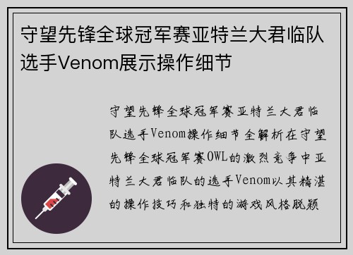 守望先锋全球冠军赛亚特兰大君临队选手Venom展示操作细节